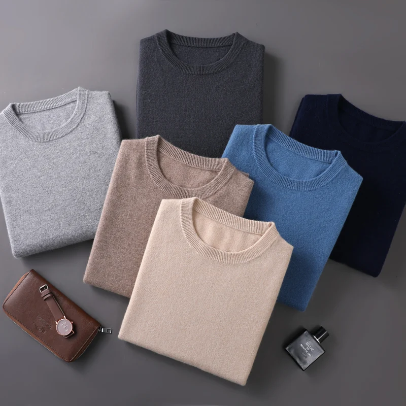 

Men Round Collar Sweater 100% Goat Cashmere Pullovers Autumn Winter Warm Basic Classical Solid Knitwear Korean Men Clothes Top