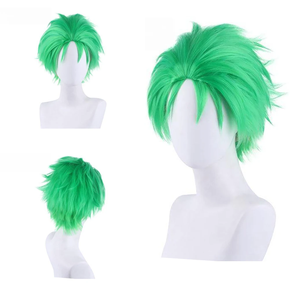 

Anime Roronoa Zoro Cosplay Synthetic Hair 10-Inch Green Slichie Halloween Carnival Daily Party Role-Playing Wig Heat-Resistant