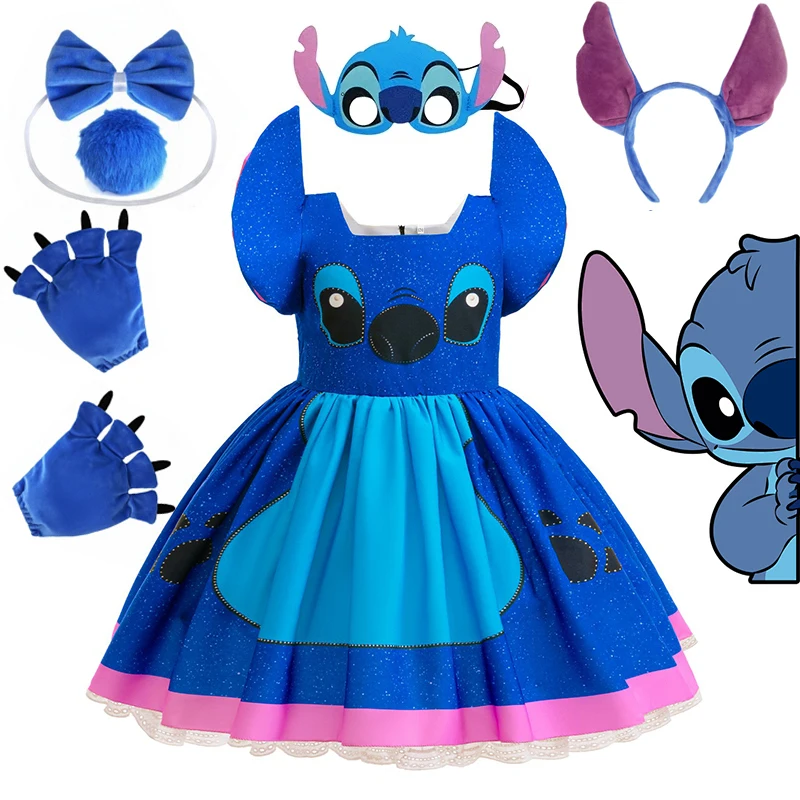 

Платье-стич из фильма Диснея, карнавальный костюм Лило и Стич с героями мультфильмов, игровой наряд, одежда на Хэллоуин для девочек, платье для дня рождения, 12 лет