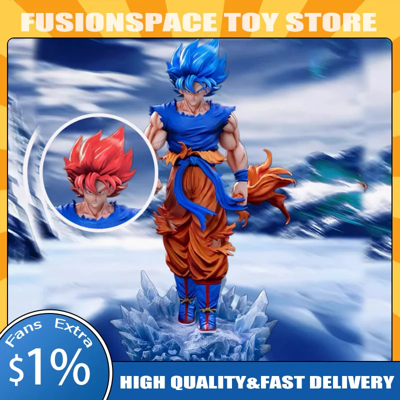 

Dragon Ball Son Goku Figure Two Heads Blue Goku Figures Luminous Anime Figurine Pvc Collection Model Decoration Statue Toys Gift
