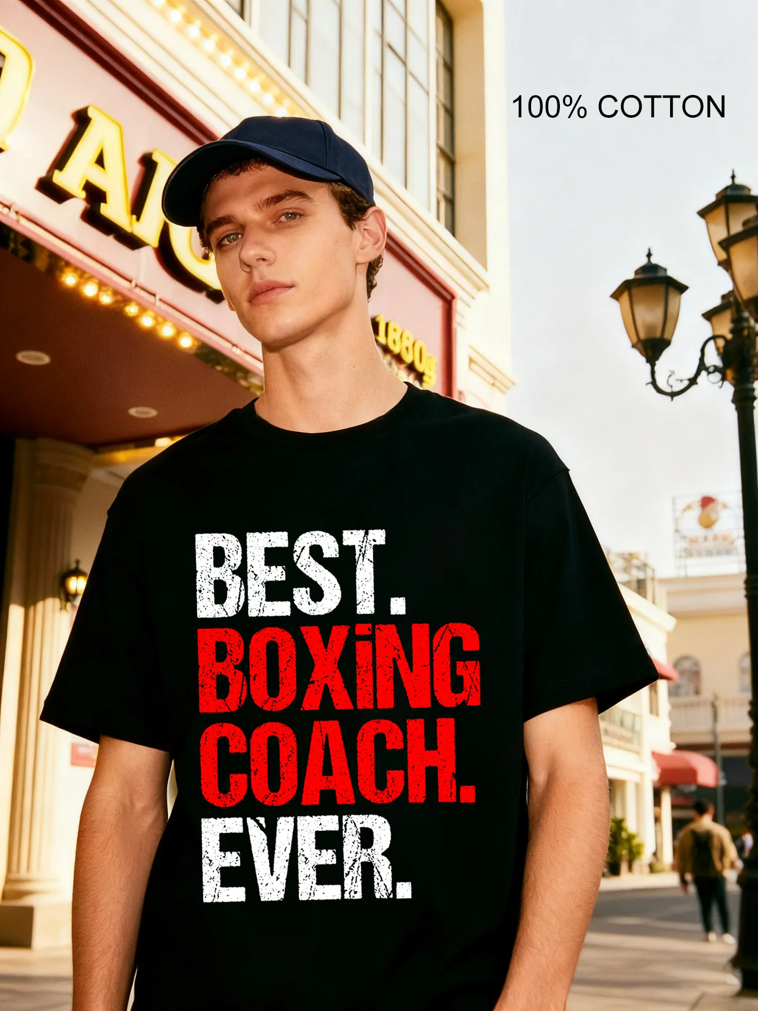 أفضل تي شيرت رجالي لمدرب الملاكمة بتصميم غير رسمي تي شيرت برقبة دائرية 180 جرام شارع 100% قطن