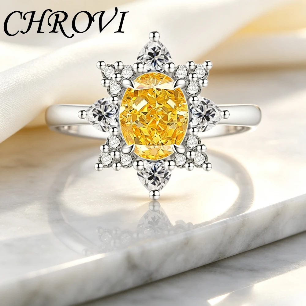 Exquisite 925 sterling silver best-selling colored gemstone ice flower sunflower ring with ultra-bright oval-shaped ring