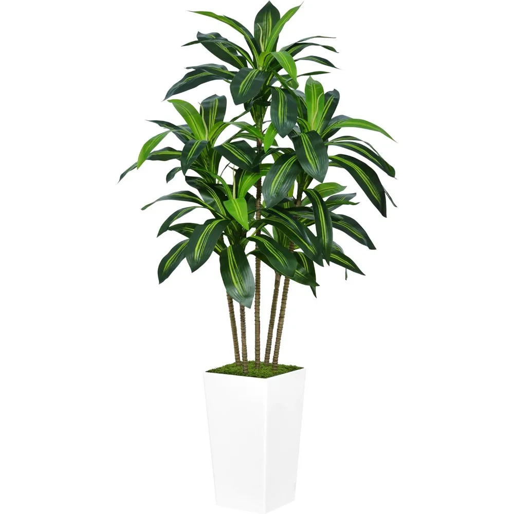 Artificial Dracaena Tree Faux Tree with White Tall Planter Fake Tropical Yucca Floor Plant in Pot Artificial Silk Tree for Home