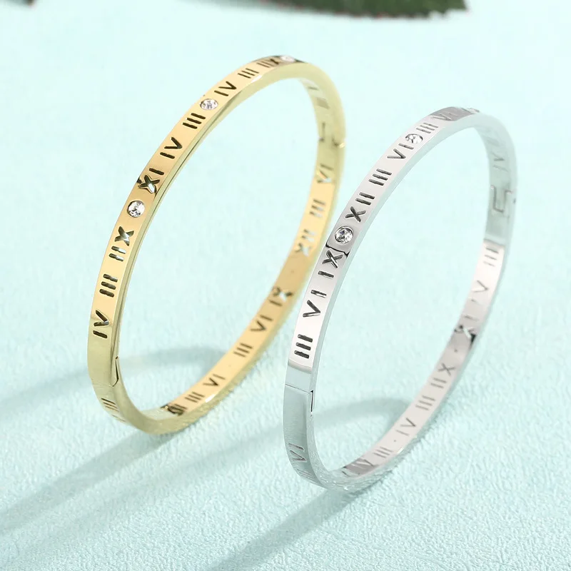 Bracelet à Breloques en Acier Inoxydable pour Femme, Bijoux de Luxe Élégants, Chiffres Romains Brillants, en Or et Argent