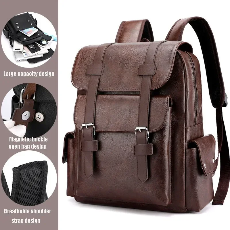 leather Backpacks Travel Multi Male Mochila Vintage Camouflage Style Unisex 15.6\