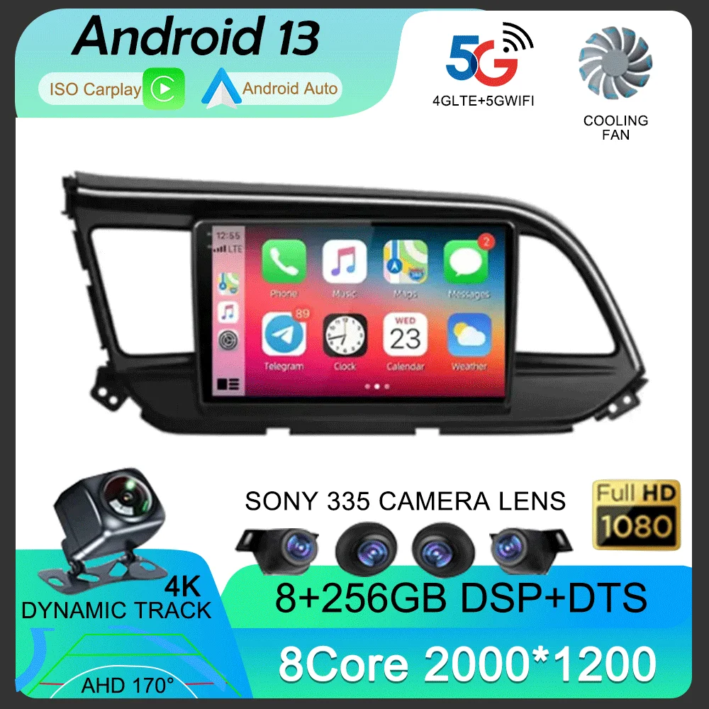 

9 Inch Android 13 For Hyundai Elantra 6 2016 - 2018 Support DSP QLED Touch Screen Car Radio Multimedia Video Player Bluetooth