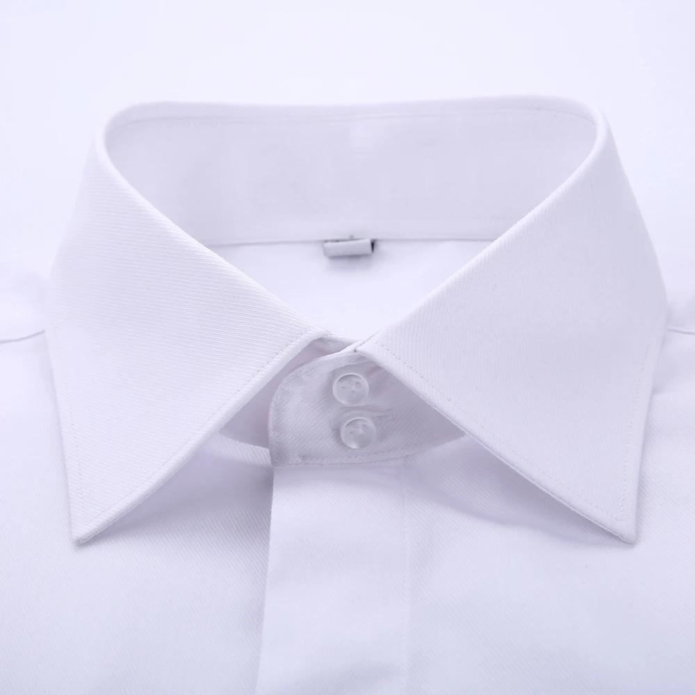 Men\'s Classic Fly Front Placket French Cuffs Dress Shirt Without Pocket Full Sleeve Standard-fit Banquet Wedding White Shirts