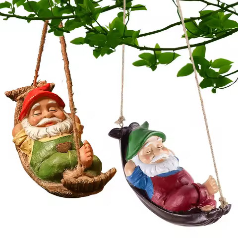 Funny Garden Gnomes Outdoor Hanging Statue Resin Gnome Figurine Garden Sculptures for Lawn Patio Yard Tree Decorations
