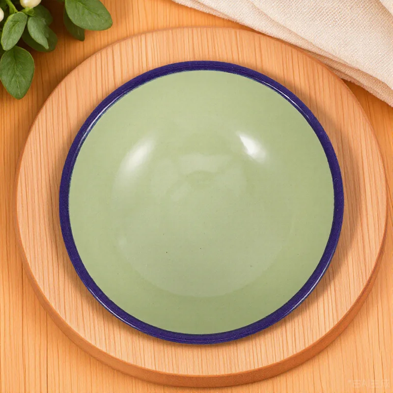

Vintage Thickened Deepened Enamel Bowl Large Capacity Serving Salad Noodles Stable Flat Edge Enamelware