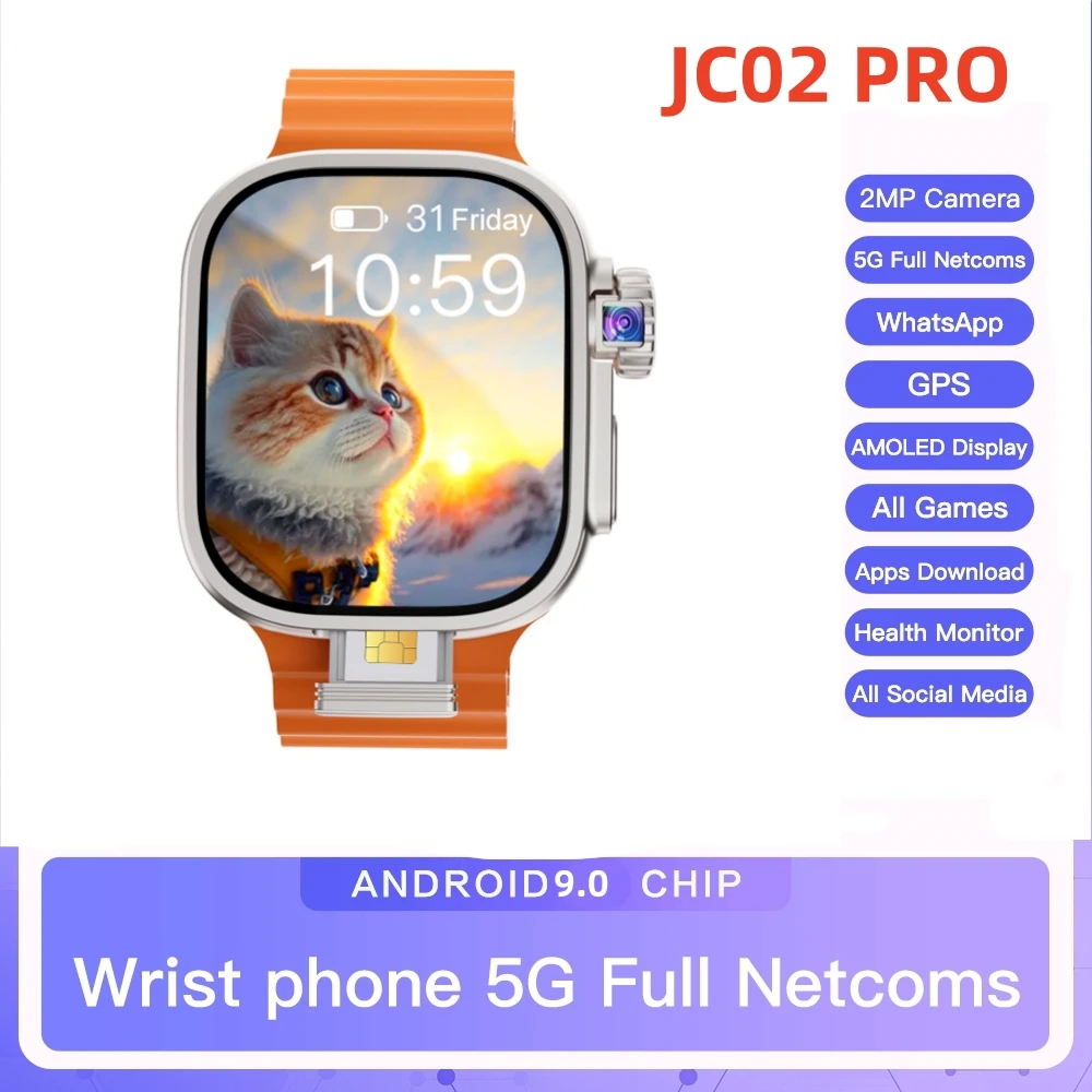 

Смарт-часы JC02 Pro, 2,06 дюйма, Amoled, 4G, Wi-Fi, GPS, 8 + 128 ГБ, Android