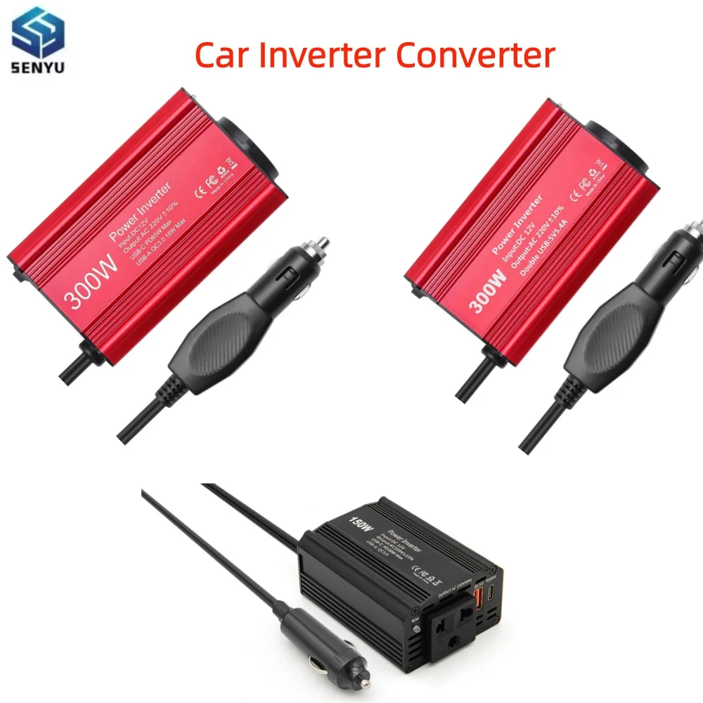 300W 150W Inverter 12V to AC 220V Car Cigarette Lighter Plug Voltage Converter EU Socket Fast Charging PD65W USB3.0
