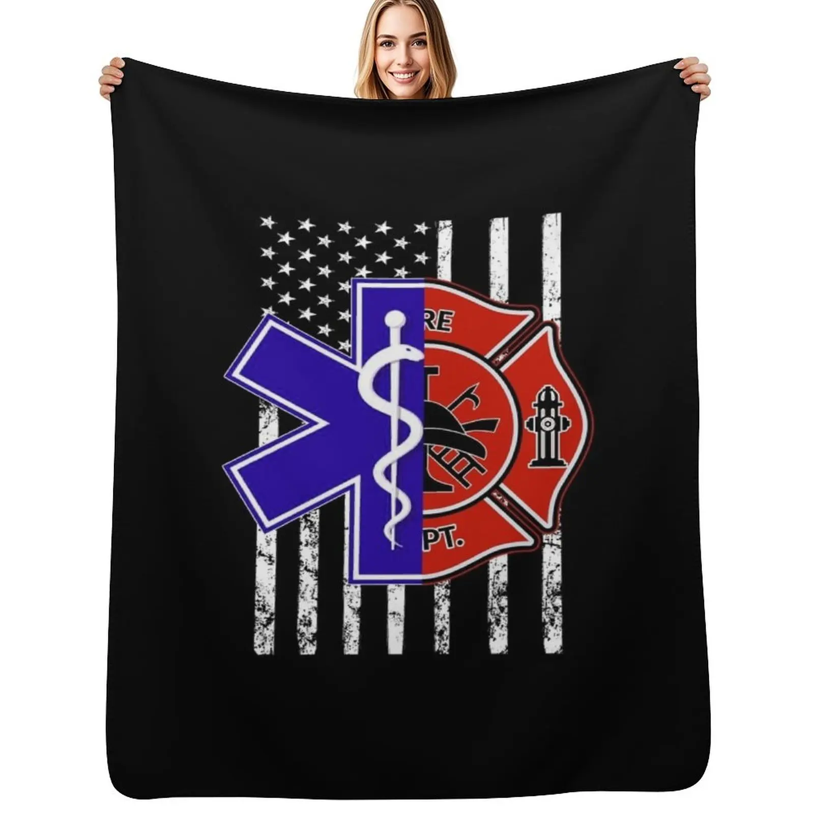 

EMT Firefighter Throw Blanket Cozy Sofa Blanket for TV Watching Napping