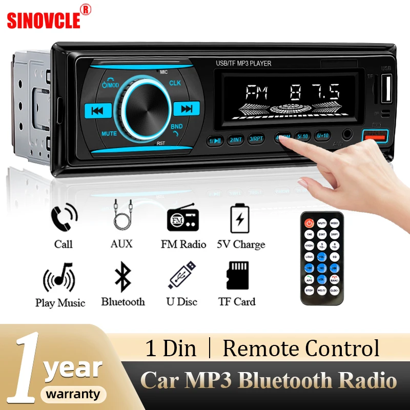 SINOVCLE 1 din Radio Car Audio Stereo BT TF 60W Multimedia Digital MP3 Player Stereos For Car Universal With Aux Input USB