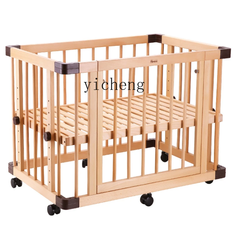 

Tqh Crib Solid Wood Babies' Bed Multi-Functional Stitching Bed Movable Newborn Children's Bed with Roller