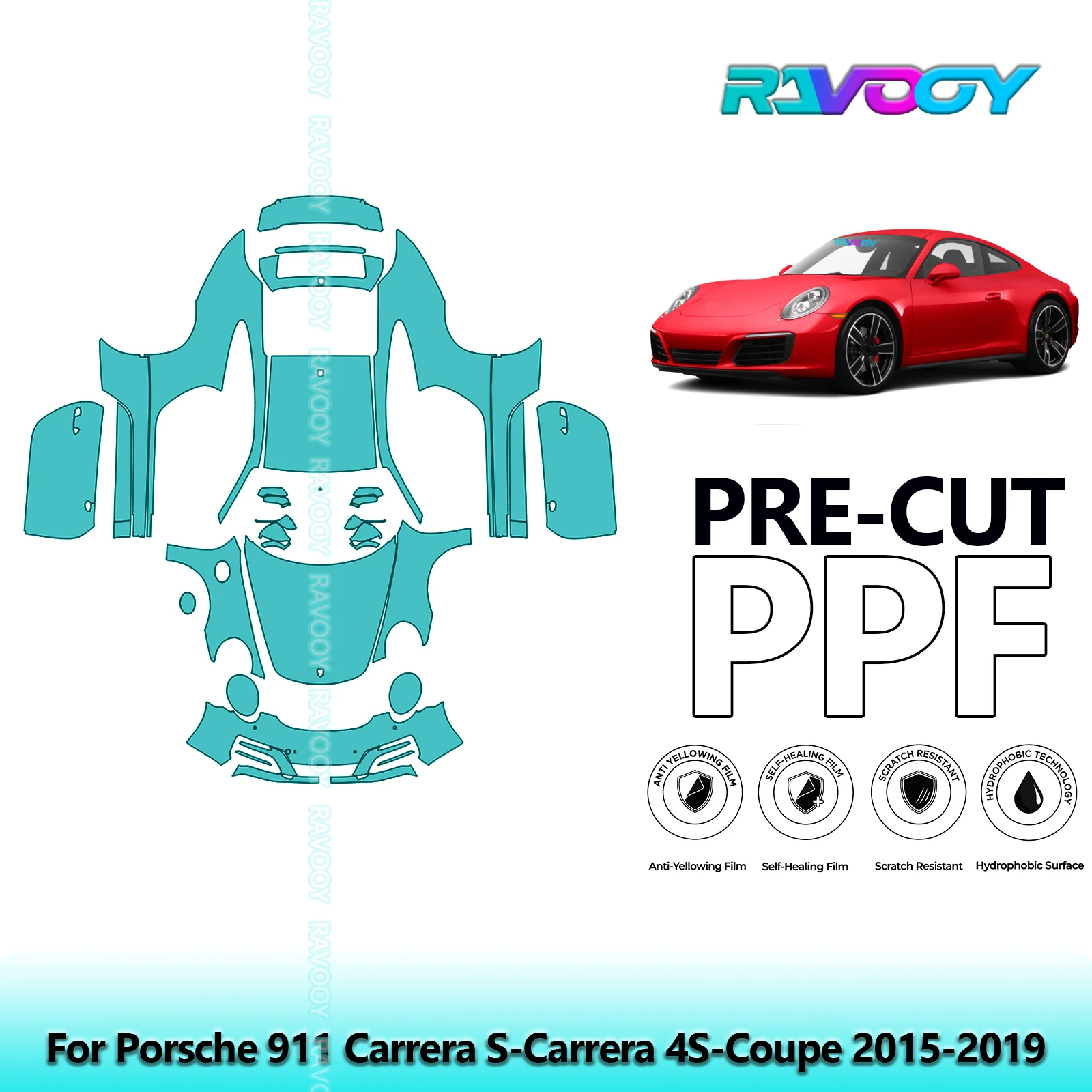 

8.5Mil Precut PPF Paint Protection Film Full Vehicle Clear Bra For Porsche 911 Carrera S-Carrera 4S-Coupe 2015-2019