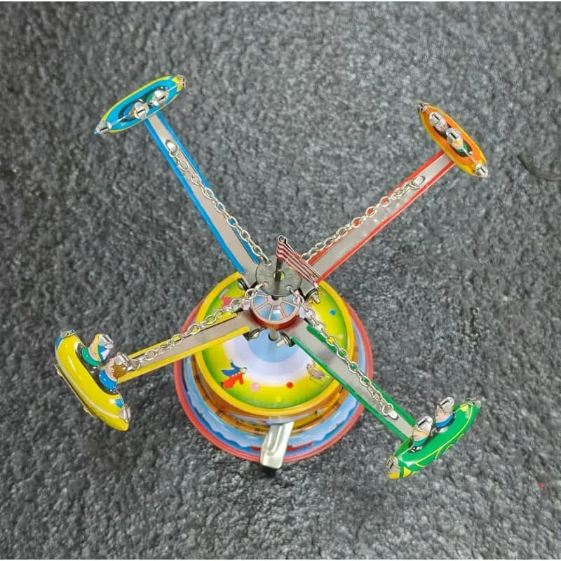 [Funny] Adult Collection Retro Wind up toy Metal Tin amusement park Rotating plane windmil Mechanical Clockwork toy figures gift