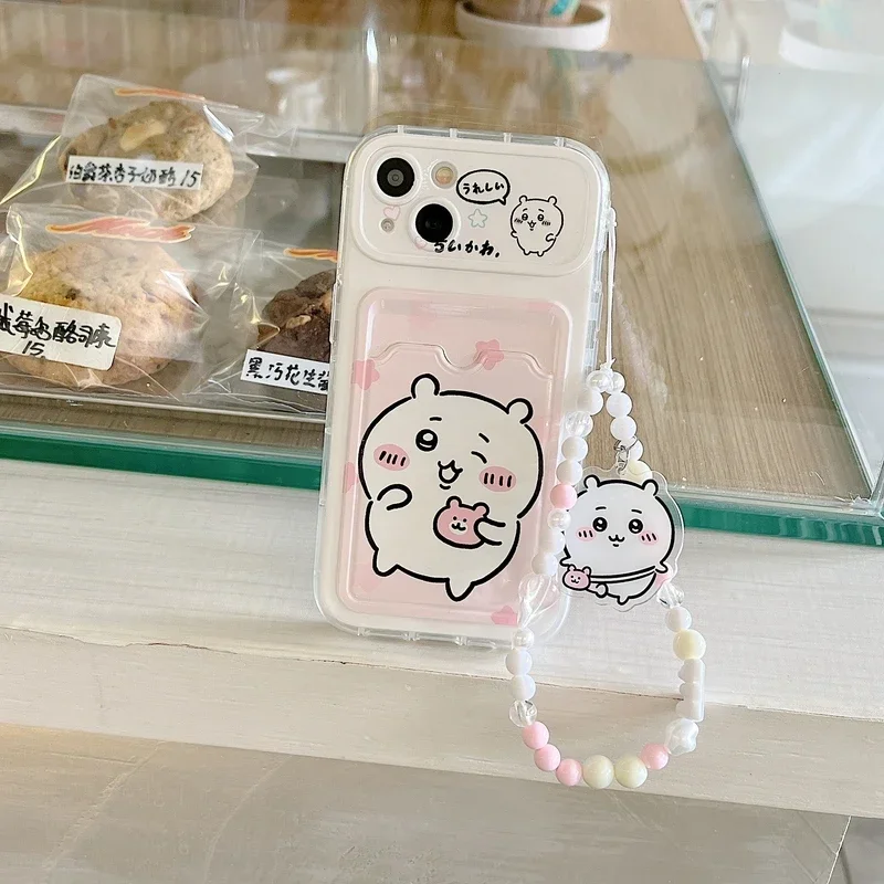 Cute Cartoon Japan Anime Sanrio Chiikawa Card Wallet Pocket Phone Case per iPhone 16 15 14 13 12 11 Pro Max Cover con cordino