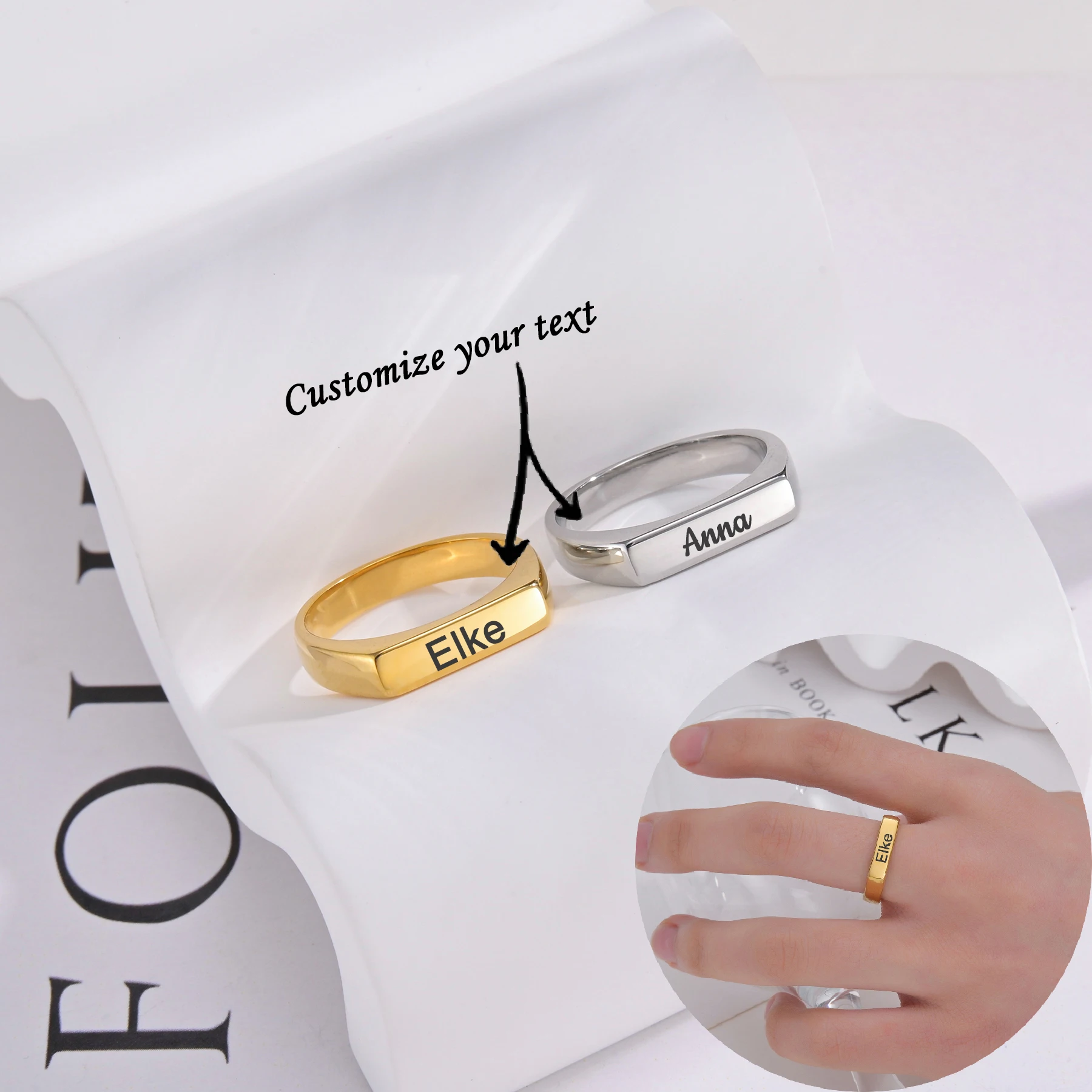 Personalized Engraved Name Stainless Steel Ring for Women Men Custom Text Minimalist Classic Couple's Fingers Jewelry Gift