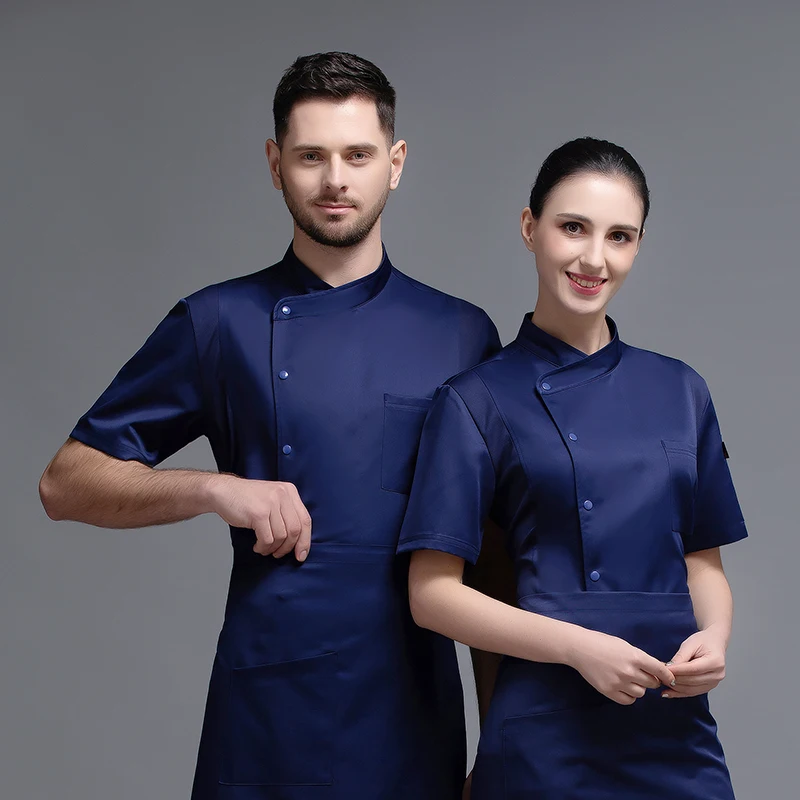 Chef Uniform ชายเสื้อทําอาหารเสื้อผ้าห้องครัวเสื้อพนักงานเสิร์ฟอาหารบริการโรงแรม Fast อาหารหม้อร้อนเค้ก Shop Coat โลโก้ที่กําหนดเอง