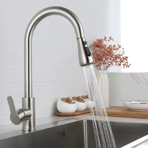 304 Stainless Steel Pull out Kitchen Faucet Deck Mounted Sink Water Tap with Mixer Stream Sprayer Head Hot Cold Taps for Kitchen