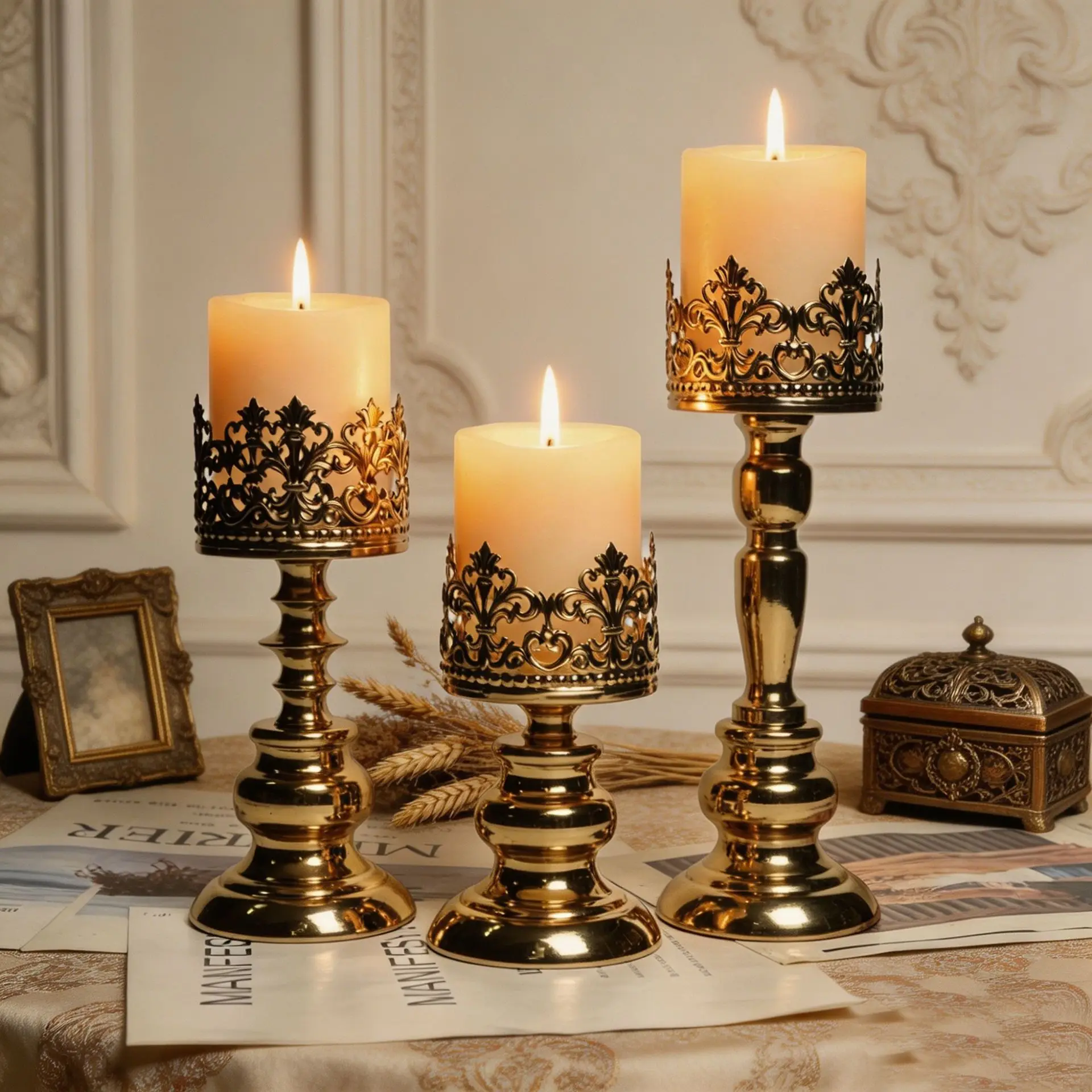 Moroccan Crown Cutout 3-Piece Wrought Iron Candle Holder Set Vintage Wedding Table Decor