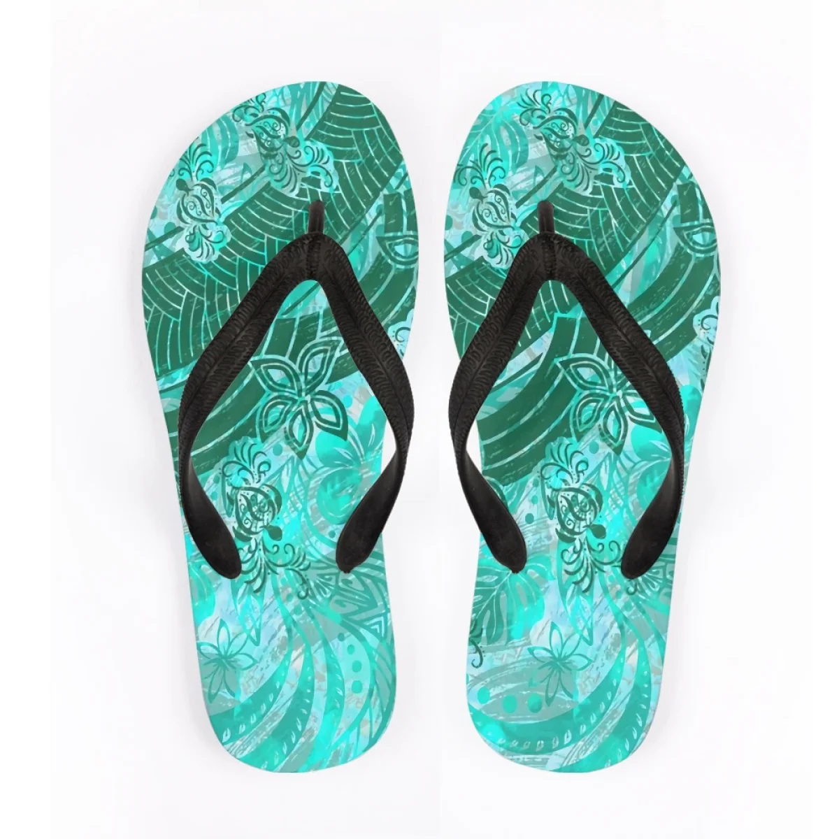 Polynesian Tattoo Plumeria Cartoon Print Women's Outdoor Travel Flip Flops Bathroom Shower Slippers Rubber Sole Non-slip Sandals