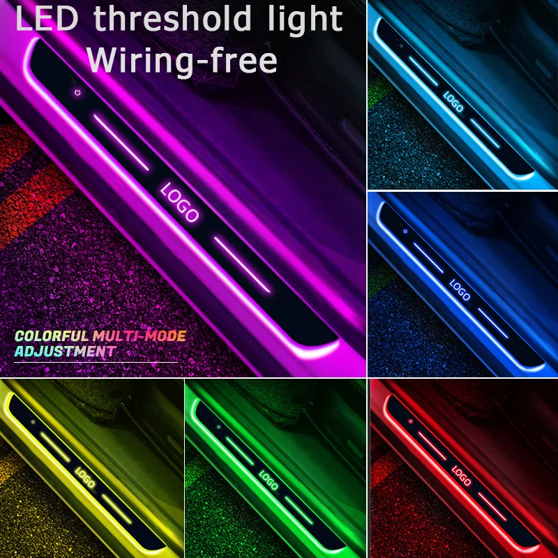 [Customized] Car Door Sill Light Logo RGB Multi-mode Dynamic LED RGB Car Pedal Scuff Threshold Plate Welcome Projector Lamp