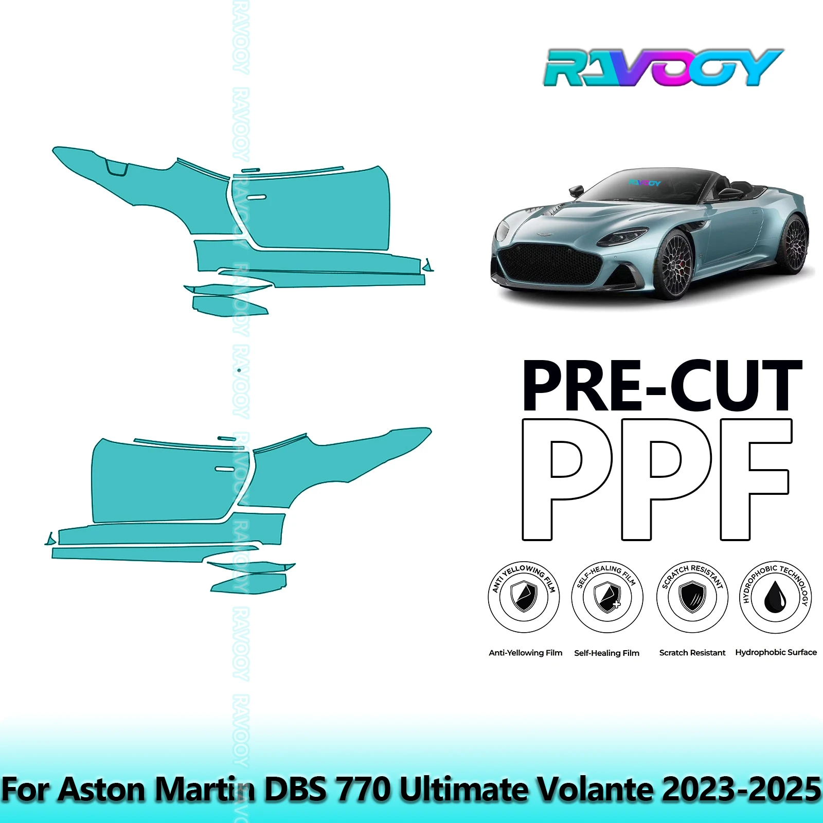 

For Aston Martin DBS 770 Ultimate Volante 2023-2025 8.5mil Pre-Cut PPF Door & A/B Pillar Kit TPU Paint Protection Film Set