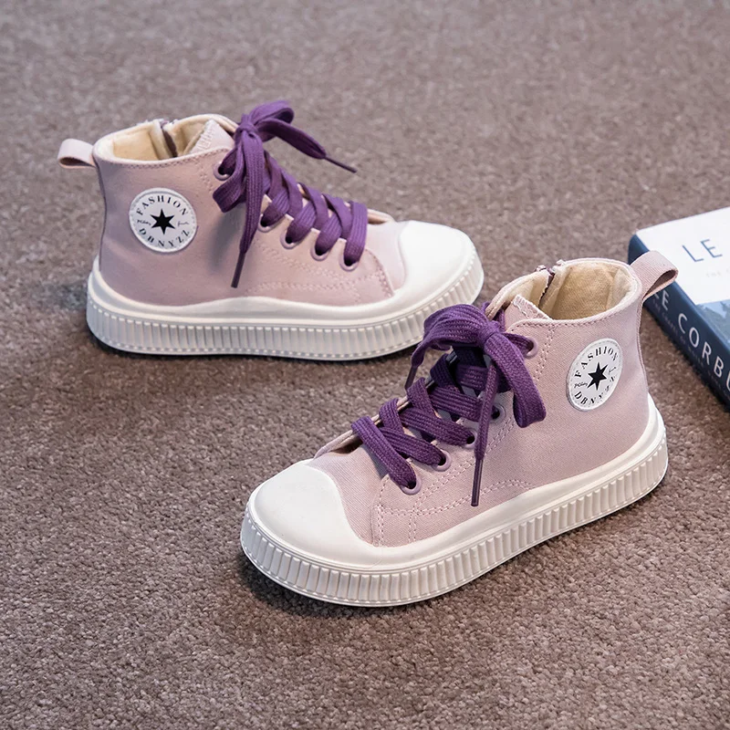 Children's sneakers girls canvas shoes zipper boots design campus students comfortable and breathable suitable for indoor and ou