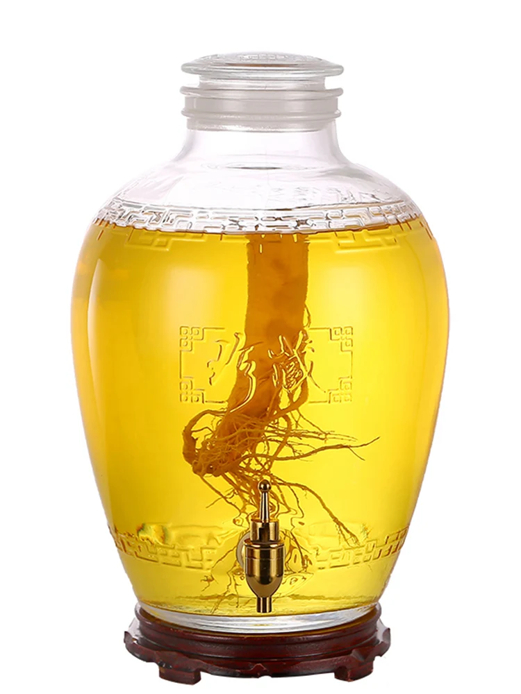 

Wine Empty Glass Bottle Sealed Jar for Brewing Thickened Household with Faucet