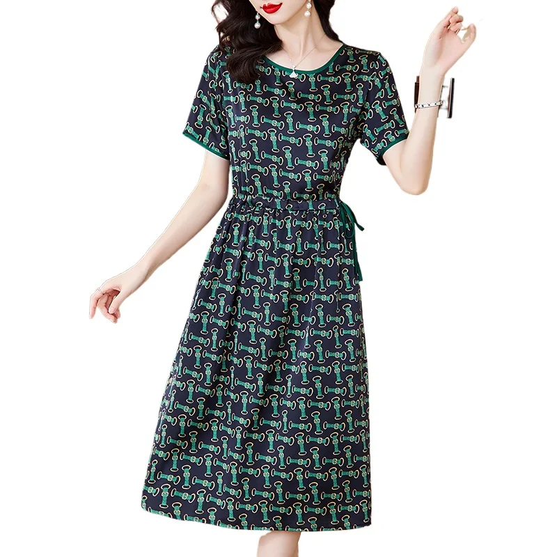 여름 여성 새틴 빈티지 럭셔리 Bodycon 드레스 2025 사무실 녹색 꽃 실크 미디 드레스 우아한 캐주얼 나이트 파티 Vestidos