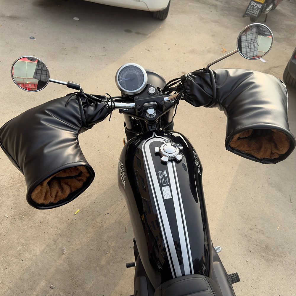 Motorrad Wasserdichte PU-Lenkerabdeckung Winter Batterie-Auto Windschutz Handschuhe Warme Lenkerabdeckung Verdickung für Wärme und Kälteschutz – Detail 7