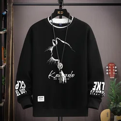 Spring  Autumn Men's Sweatshirt Japan Cartoon Cat Sportswear Long Sleeved O Neck T-shirt  Harajuku High Street Men Clothing 2024