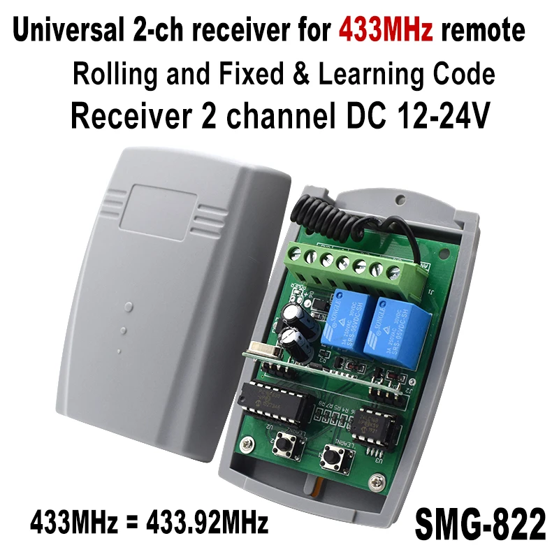 2 Channel 433mhz Garage Door Remote Control Switch Receiver & Outdoor 433 MHz Antenna Opener Controller & 433mhz Transmitter