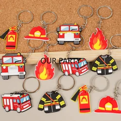 12Pcs Cartoon Firefighter Theme Keychain Fire Truck Pendant Toys for Kids Birthday Party Favors Pinata Fillers Goodie Bag