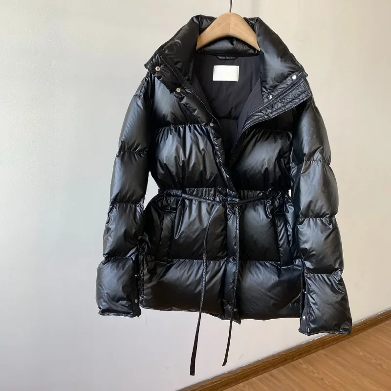 Autumn and Winter New Style Swedish Cold Style Classic Waist Drawstring Thickened Textured Down Jacket