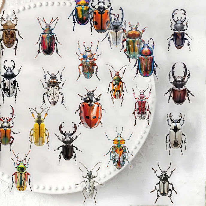 50PCS Vintage Insect Stickers Pack Stationery Laptop Guitar Phone Suitcase DIY Sticker Handmade Journaling PET Materials Decals﻿