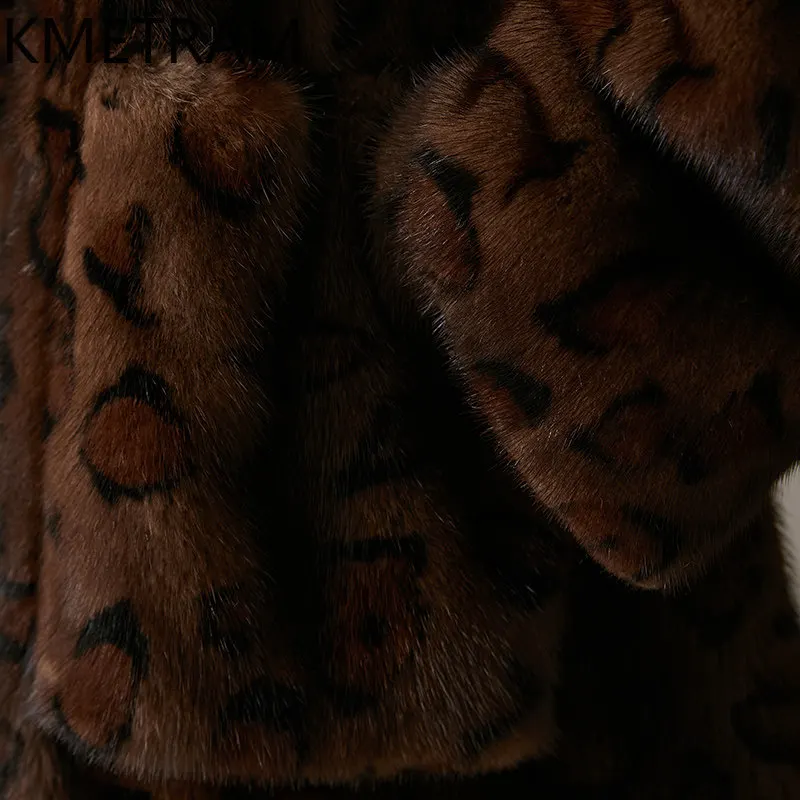 KMETRAM 100% Whole Mink Fur Jacket Woman Coffee Leopard Printed Long Real Mink Fur Coat Winter Clothes for Women 2026 Fourrure