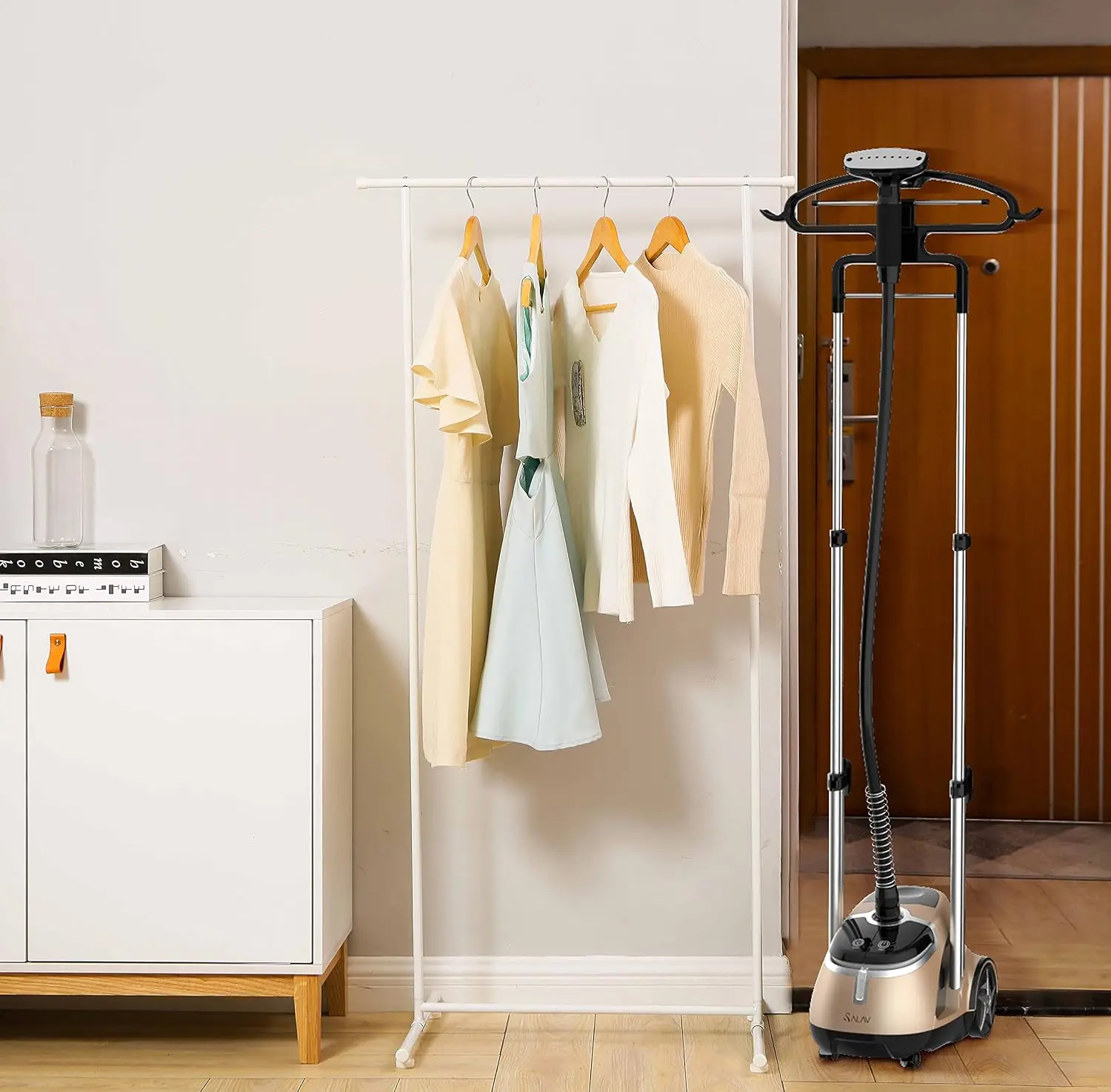 SALAV Limited Edition Professional Series Dual Bar Garment Steamer with Foot Pedals, Stainless Steel Steam Plate, Retractable Po