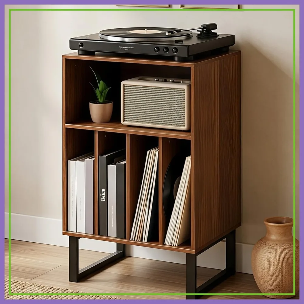 

Record Player Stand with Vinyl Storage, Turntable Table for Albums, Modern Media Console for Living Room, Dark Walnut