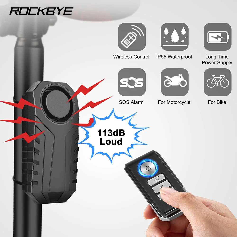 Rockbye Wireless Bicycle Alarm Remote Control Bike Horn Waterproof Cycling Electric Bell Security Protection Anti Theft Alarm