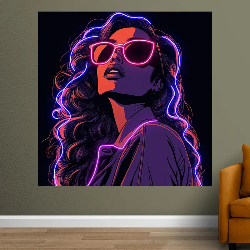 Cool Beauty Wearing Sunglasses Purple Custom LED Neon Sign