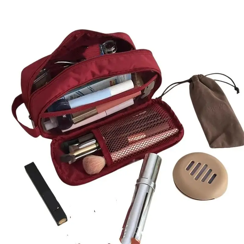Doppelschichtige Kosmetiktasche Reise-Make-up-Organizer Große Kapazität Toilettenartikel-Tasche Multifunktionales Federmäppchen Pinselhalter – Detail 6