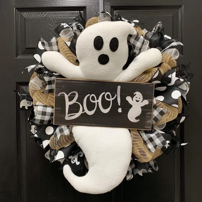 Halloween Ghost BOO Wreath Halloween Garland Door Hanging Wreath Home Party Supplies Party Pendant Door Hanger Home Decoration