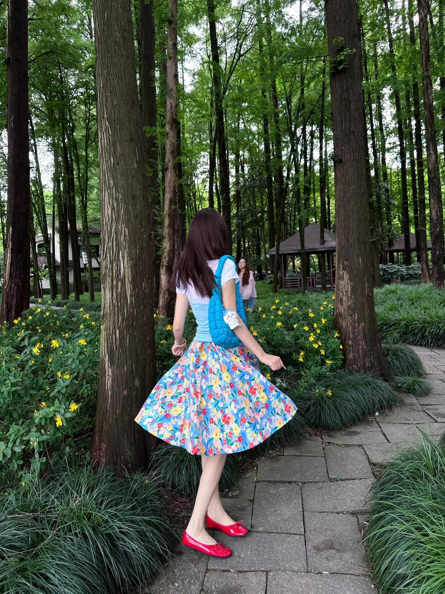 Summer New Style Women's High Waist A-Line Midi Skirt Floral Print Casual Puffy Bloomer Skirt Versatile Casual Mid-Length Dress