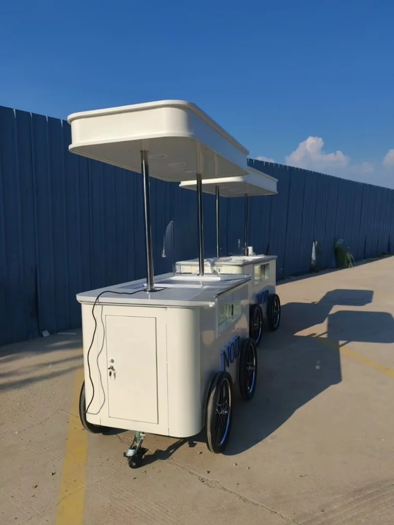 Custom Commercial Ice Cream Display Cart  Rolling Wheels, Portable Ice Cream Serving Cart for Outdoor Party Event