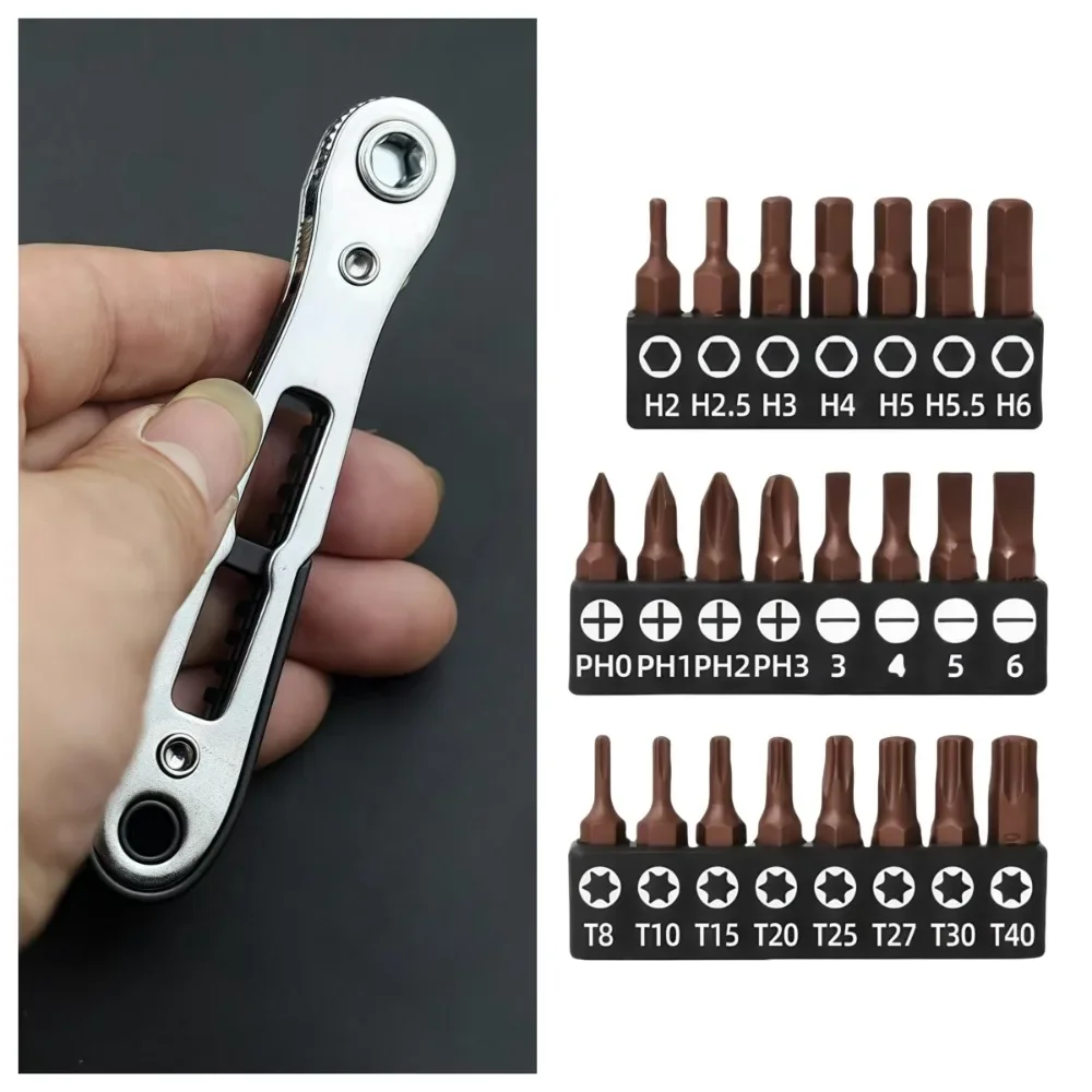 Right Angle Screwdriver Set Mini Ratcheting 90 Degree Offset Screwdriver Pocket Low Profile Ratchet Wrench Bit Socket Set image 3