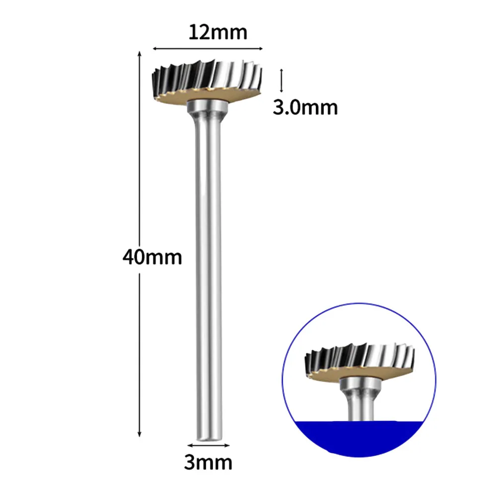 for T Type Rotary File Metal Cutter Bit 12mm Head Diameter 3mm Shank Diameter Round Shank Silver Color Steel for