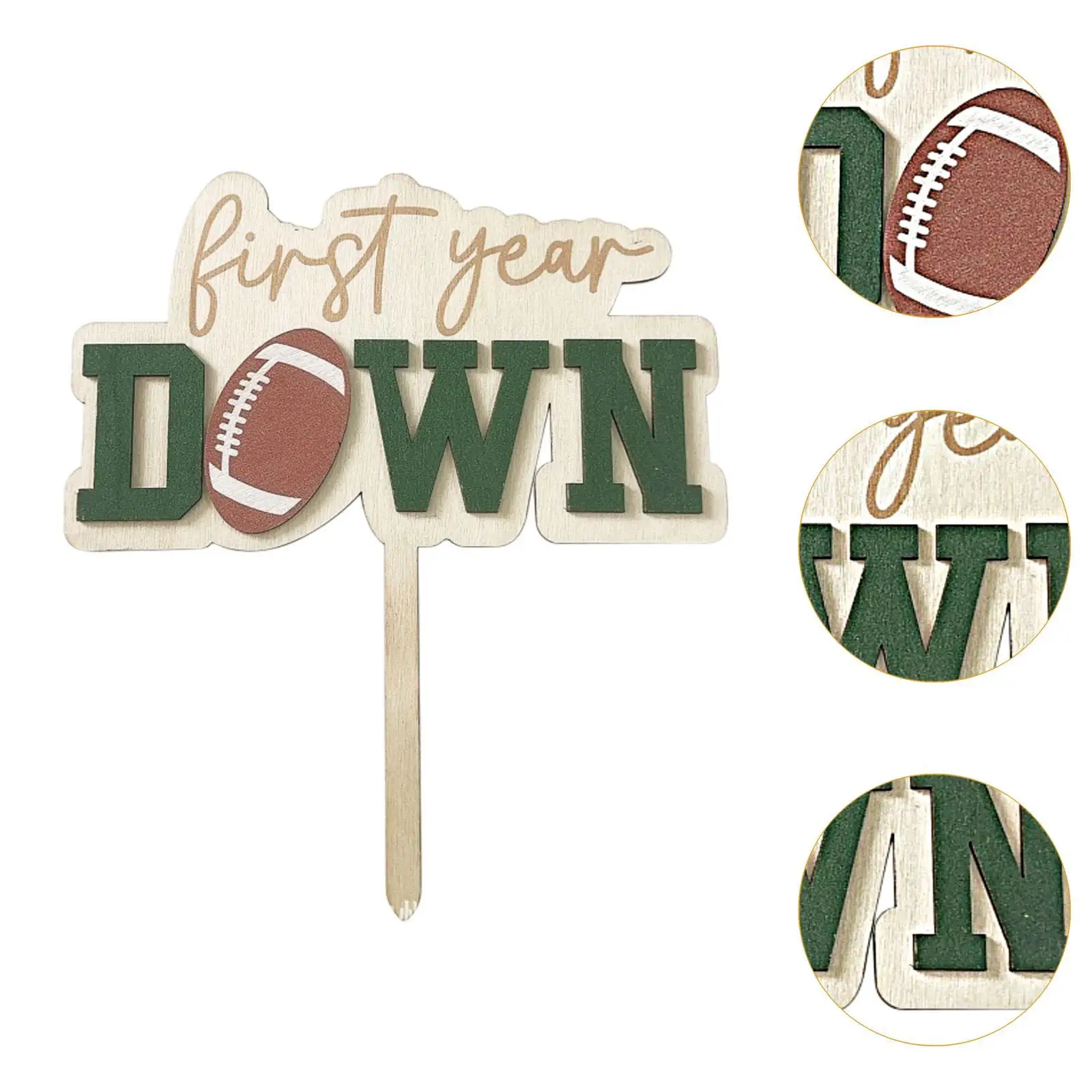 Décoration de gâteau en bois sur le thème du sport (rugby, football) pour le 1er anniversaire, artisanat pour baby shower et événements festifs