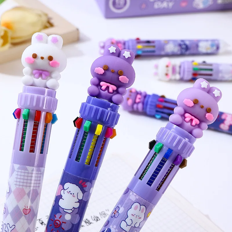 Canetas esferográficas multicoloridas para crianças, panda kawaii, caneta de urso bonito, escola, escritório, escrita, desenho, papelaria, 10 cores,